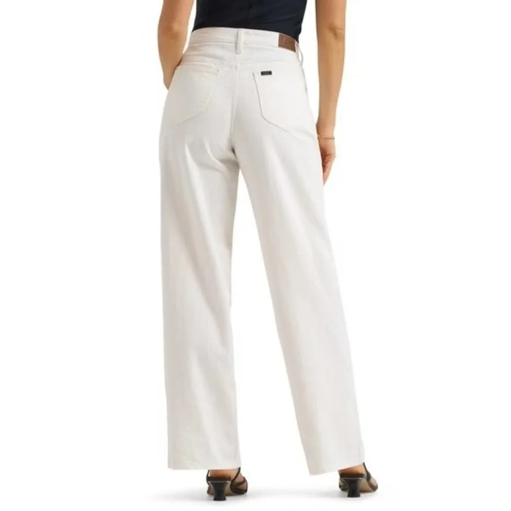 LEE HERITAGE Loose Fit Straight Leg Jeans Sz 14 White Stripe Denim Mid Rise NWT